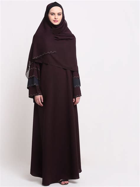 Klotthe Women Burgundy Embellished Burqa With Scarves – KLOTTHE®