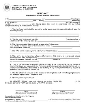 Philippines Parental Travel Permit Affidavit - Blank Fillable Template ...