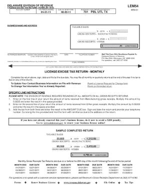 Fillable Online revenue delaware delaware licenseexciise tax forms Fax ...