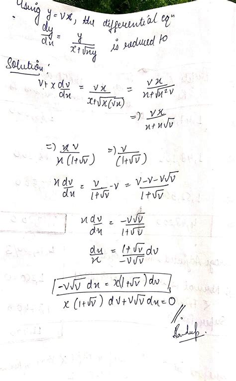 solve the differential equation by Bernoulli's theorem Dy/dx=y/[x+√(xy ...