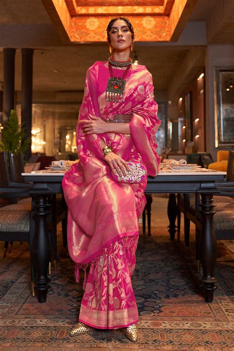 Buy Pink Color Silk Sarees Online at Karagiri