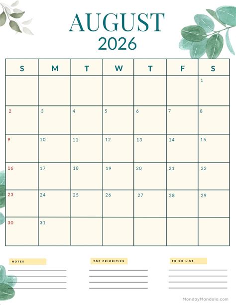 August 2026 Calendars (52 Free PDF Printables)