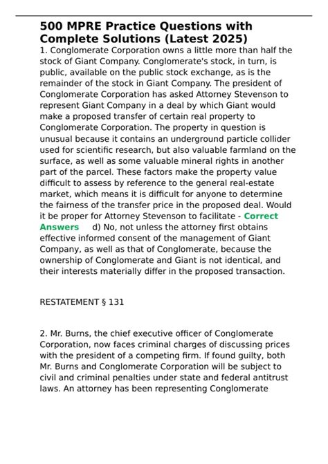 500 MPRE Practice Questions with Complete Solutions (Latest 2025 ...