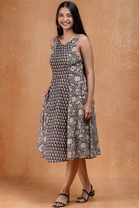 Windchimes Handblock Printed Crossback Pure Cotton Dress For Women ...
