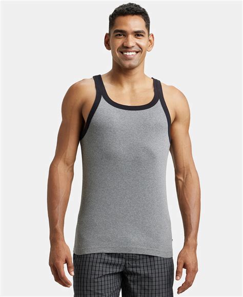 Buy Super Combed Cotton Rib Square Neck Gym Vest - Mid Grey Melange ...