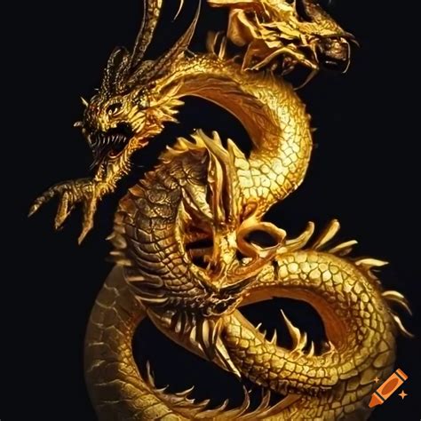 Golden dragon on the black background on Craiyon