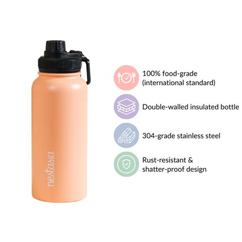 Insulated Thermos Stainless Steel Water Bottle Peach 1L Online ...