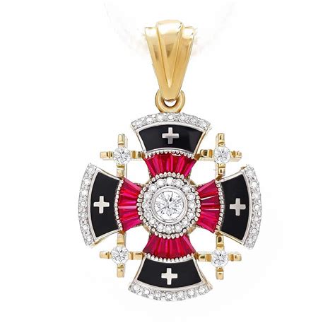 Luxurious 14K Gold Jerusalem Cross Necklace with Ruby Corundum ...