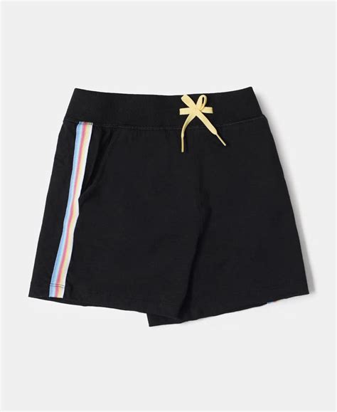 Buy Girl's Super Combed Cotton Solid Shorts with Side Taping - Black ...