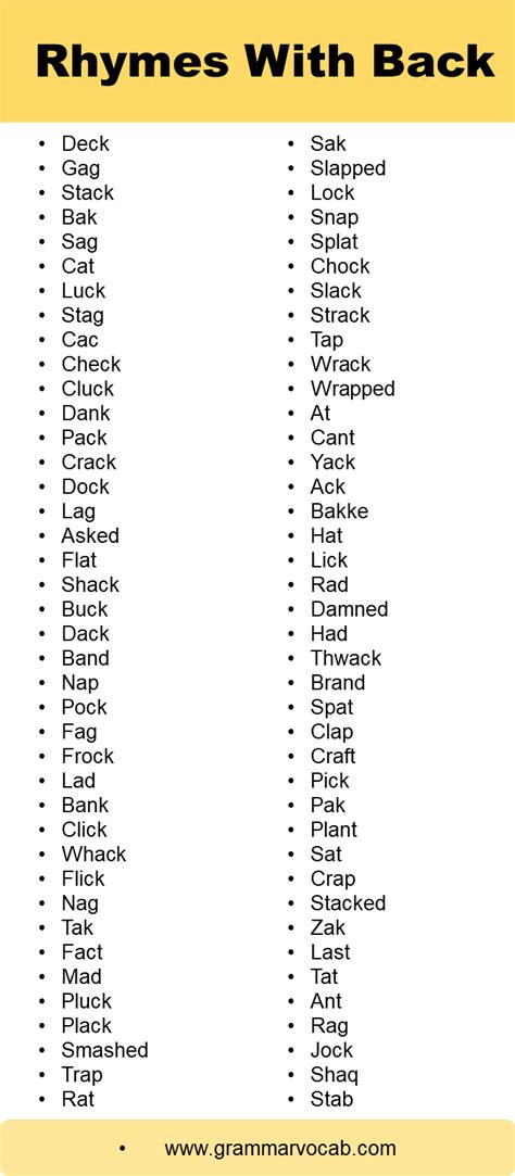 Words That Rhyme With Back - GrammarVocab