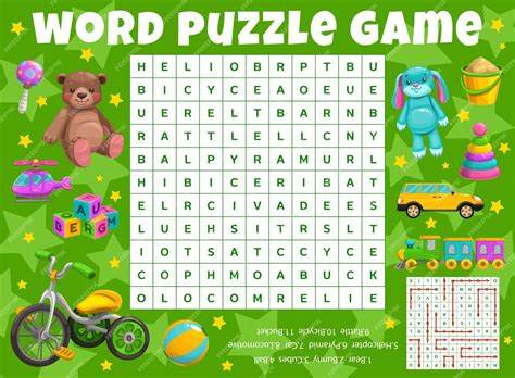 Premium Vector | Cartoon kids toys word search puzzle worksheet