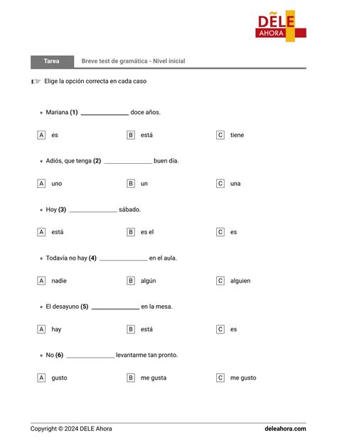 Breve test de gramática - Nivel inicial | Gramática