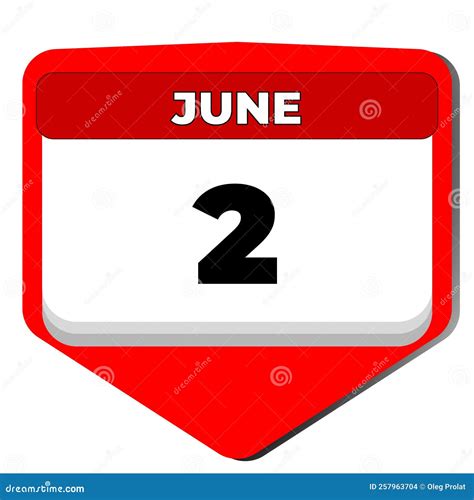 2 June Vector Icon Calendar Day. 2 Date of June. Second Day of June ...