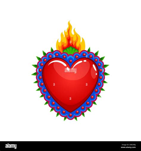 Mexican sacred heart with burning flame, vector tattoo or religious ...