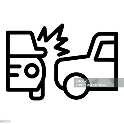 Two Automobile Road Crash Line Icon Frontal Or Side Driving Collision ...