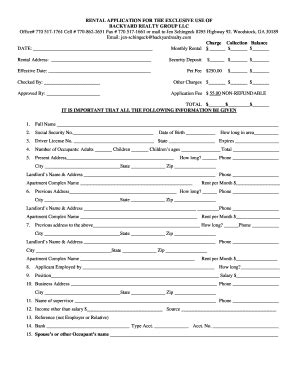 Fillable Online RENTAL APPLICATION FOR THE EXCLUSIVE USE OF BACKYARD ...