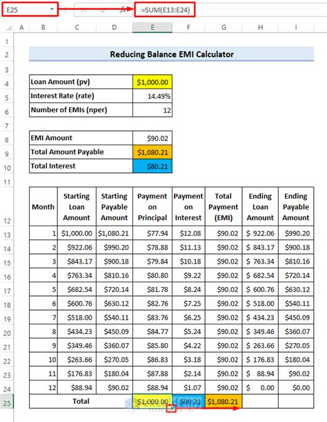 Image result for Creating a Reducing Balance On Excel