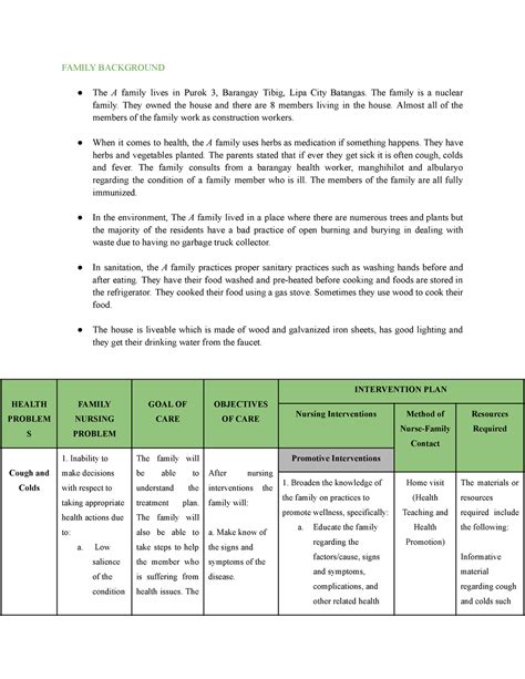 Litan CHN-FNCP - Nursing Family Care Plan about Coughs and Colds in ...