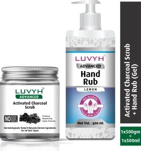 LUVYH Activated Charcoal Scrub -Pack Of 1X500Gm And Hand Rub/Sanitizer ...