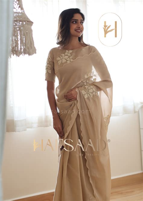 Nina- Handwork satin organza saree – Hafsaad