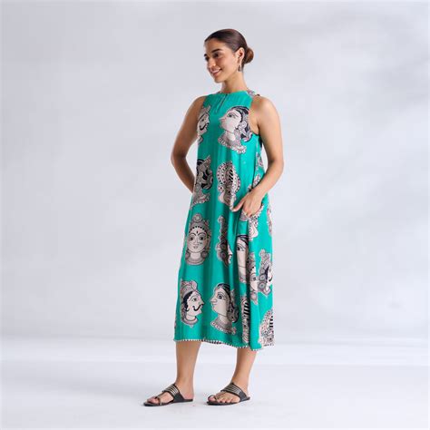 Buy Roopika Modal Satin Dress - Turquoise | Rustorange