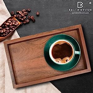 Buy BRICK BROWN ® Premium Wooden Serving Tray/Platter with Black Metal ...