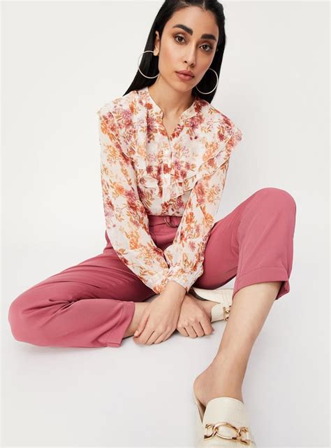 Buy Women Printed Ruffled Blouse Online at just Rs. 699.0 ...