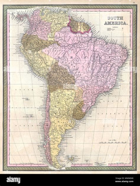 . English: This is an attractive hand colored 1850 map of South America ...