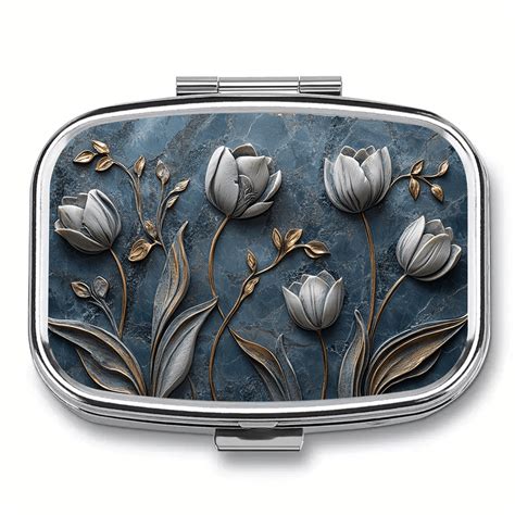 Floral 2D Relief Iron Pill Box 3 Compartment Portable Medication ...