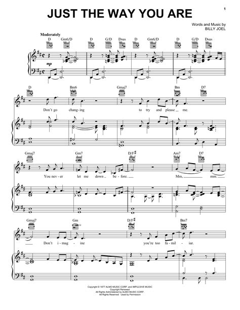 Just The Way You Are sheet music by Billy Joel (Piano, Vocal & Guitar ...