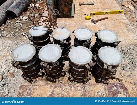 Concrete Casting in Cylinder Molds Stock Image - Image of mould ...