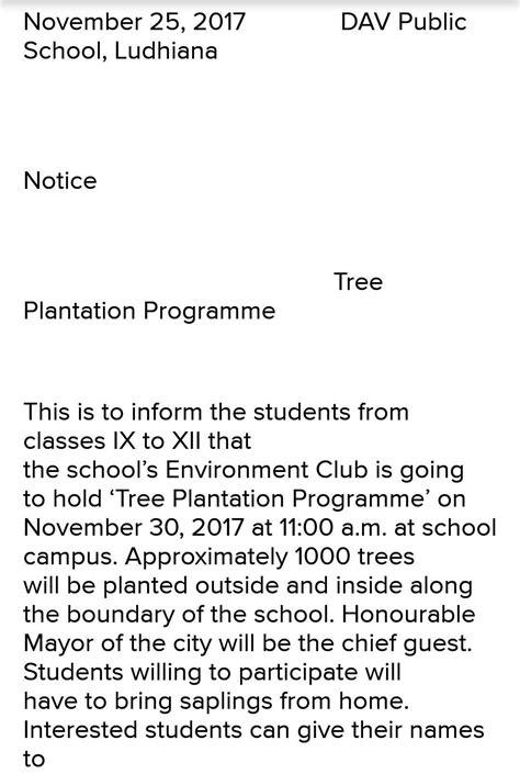 you are the member of Eco club write a notice informing the student ...