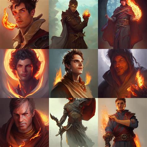 male pyromancer, fantasy, D&D, portrait, highly | Stable Diffusion