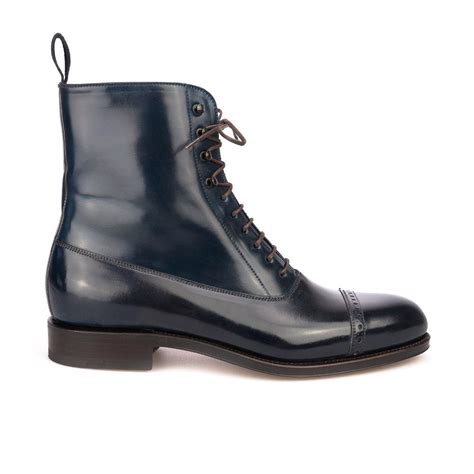 Navy Blue Leather Toecap Lace Boot for Men | The Royale Peacock ⭐⭐⭐⭐⭐