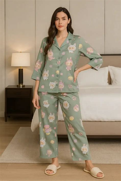 Velure Labubu Green Satin Night Suit