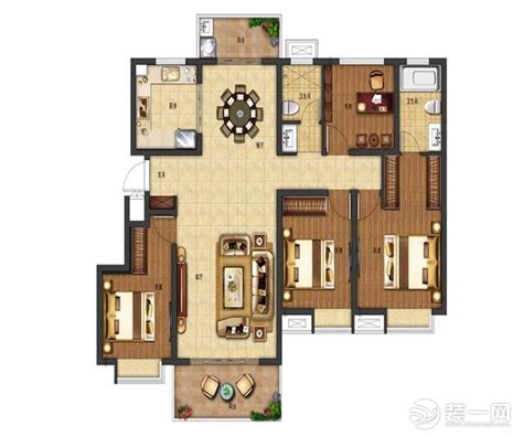 四居室户型装修3D布局效果图欣赏 - 设计之家
