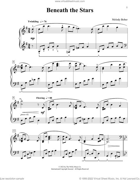 Beneath The Stars sheet music for piano solo (elementary) (PDF)