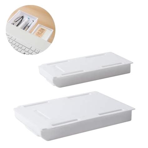 HASTHIP® 2 Pack Under Desk Drawer Organizer White Plastic Slide Out St ...