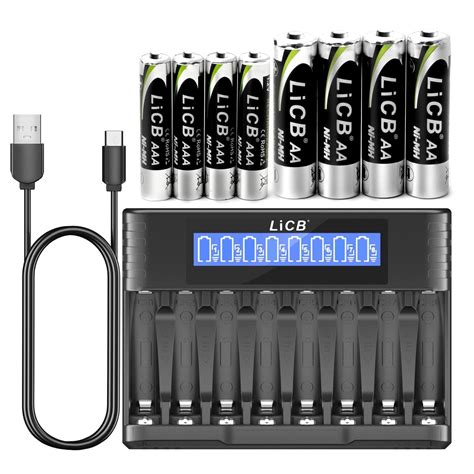 LiCB Rechargeable AA 2800mAh, AAA 1100mAh Batteries, Smart 8 Bay ...