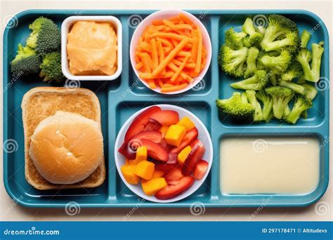 Top View on a School Cafeteria Tray Filled with Lunch Stock Image ...