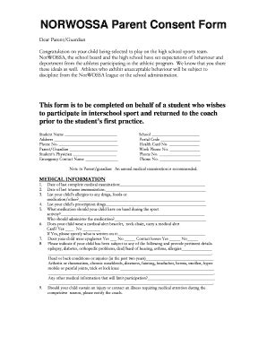 Fillable Online Norwossa parent consent form Fax Email Print - pdfFiller