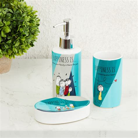 Buy Happiness Printed Stoneware 3-Piece Bath Accessory Set from Home ...