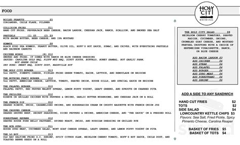 Menu for Holy City Brewing in North Charleston, SC | Sirved