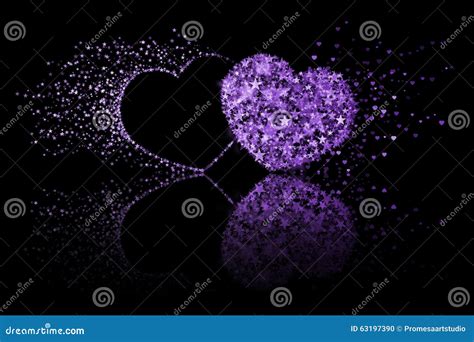 Two Purple Hearts on Black Background with Reflection Effect Stock ...