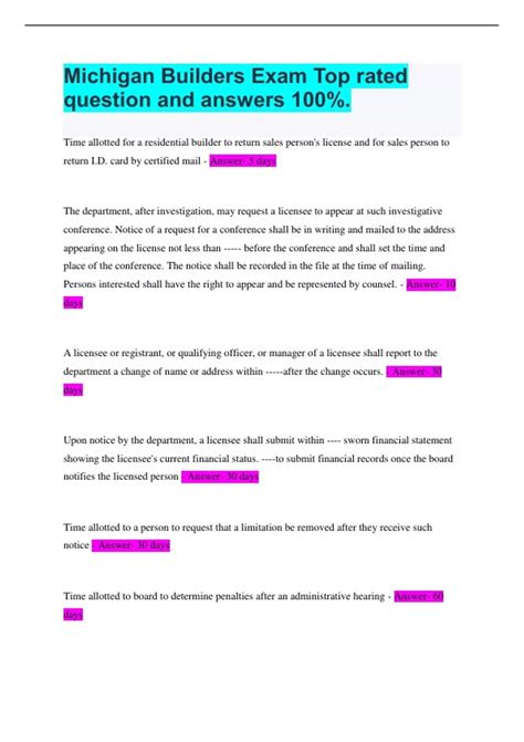 Michigan Builders Exam Top rated question and answers 100%. - Michigan ...