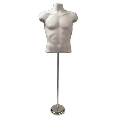 Buy Male Torso Form, White with Tall Adjustable Mannequin Stand, Round ...