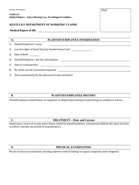 Kentucky Form 107 Medical Report - Blank Fillable Template | Fill Out ...
