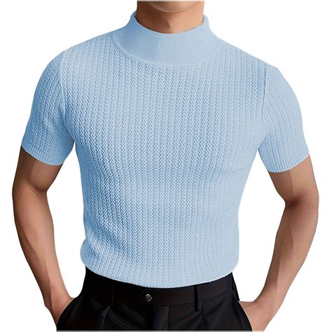 Dovford Mens Mock Turtleneck Sweater Short Sleeve Solid Color T-Shirts ...
