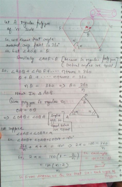 In any regular polygon of n sides, prove that each of its angles ...