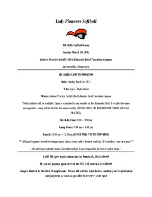 Fillable Online Lady Pioneers Softball Fax Email Print - pdfFiller